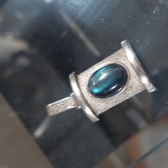 Vintage Oval  Labradorite Art Nouveau Sterling Silver Pendant 830 - Picture 2 of 14